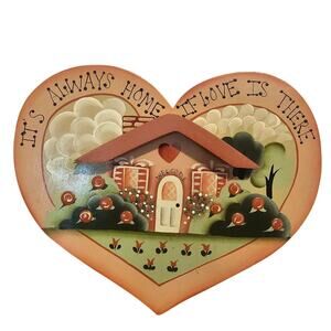 Vintage Wood Heart Decor Pink Hand Painted 90s Cottage Farmhouse Home Love Retro